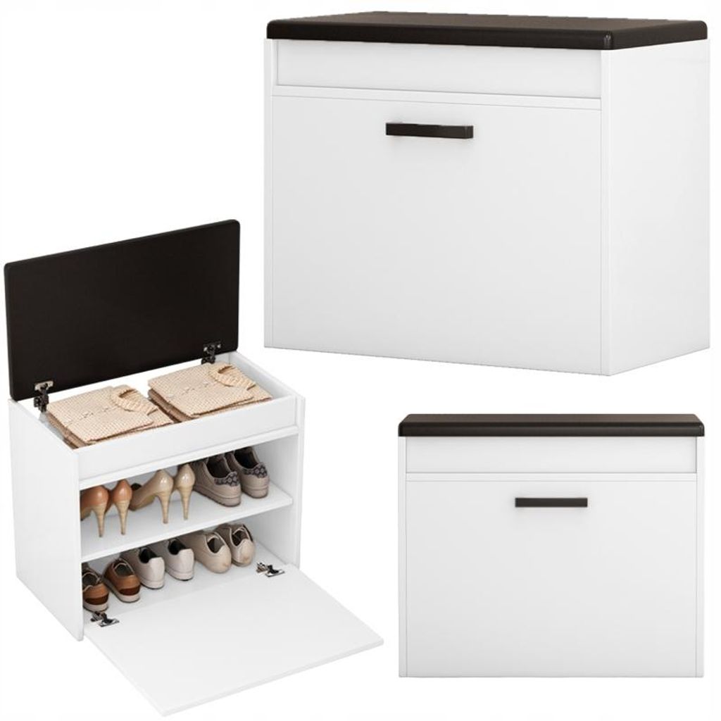 Rangement pour chaussures blanc avec siège et trou de Image du produit 