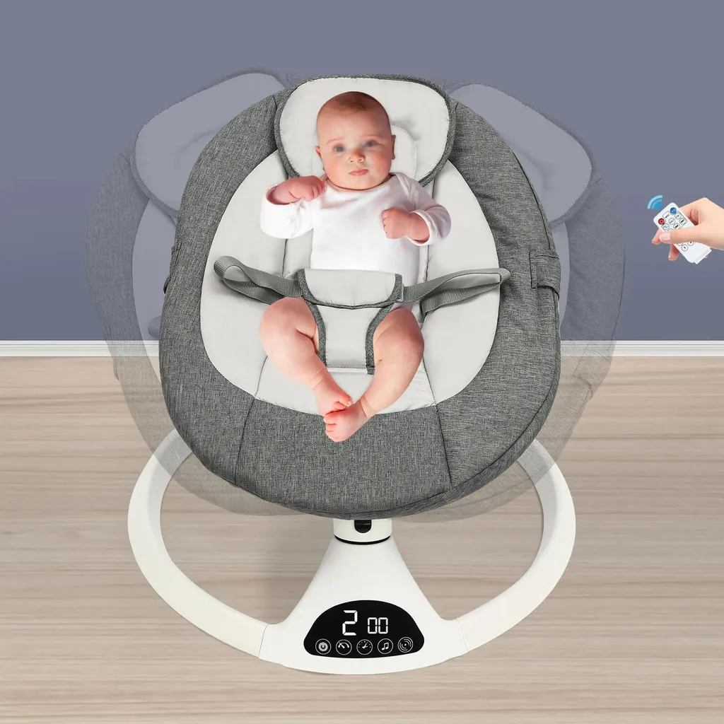 Transat Balancelle Bébé Électrique 6V Gris avec Télécommande et Musique