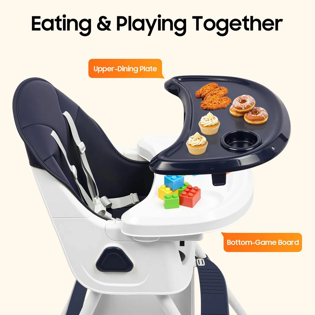 Siège de table bébé bleu évolutif avec tablette amovible et sécurité