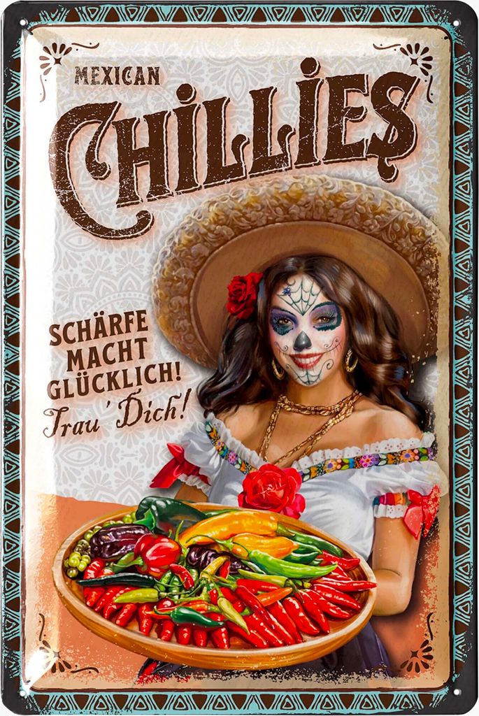 LANOLU Retro Blechschild CHILLES - Retro Deko Küche - Vintage Küchen Schild, Metallschild mit Spruch, 20x30cm
