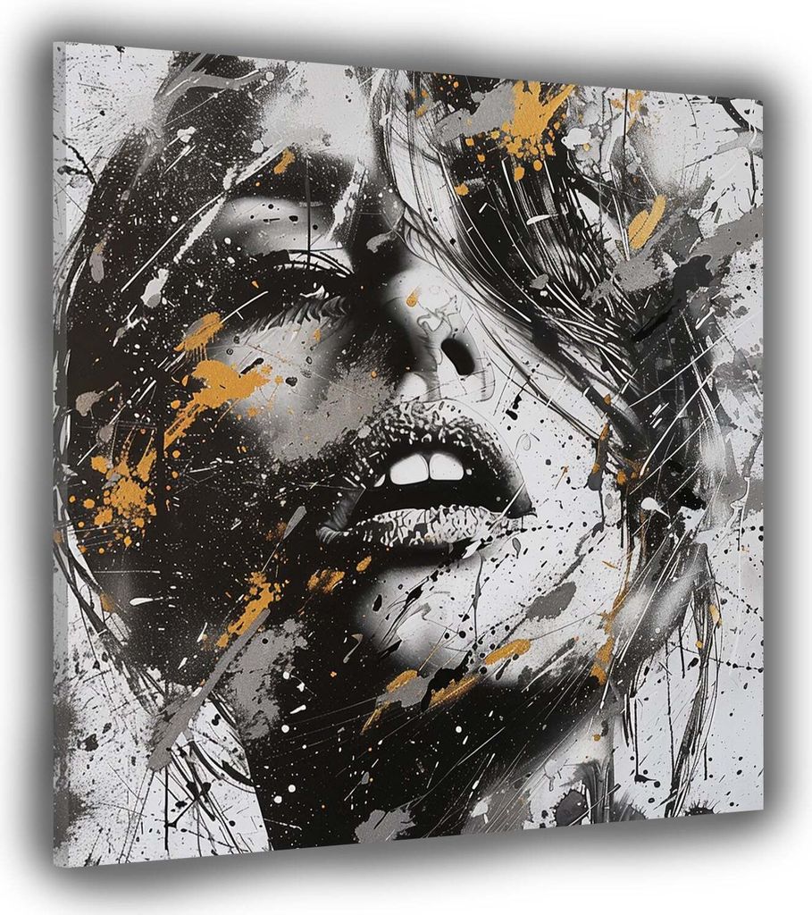 Weibliches Gesicht mit goldenen Akzenten Leinwandbild Wandbild XL Wanddeko: 150x150x4cm