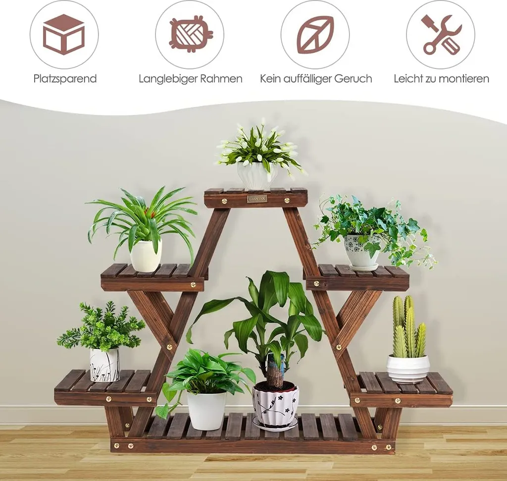 Étagère à fleurs multi-niveaux support plantes en bois robuste - 3