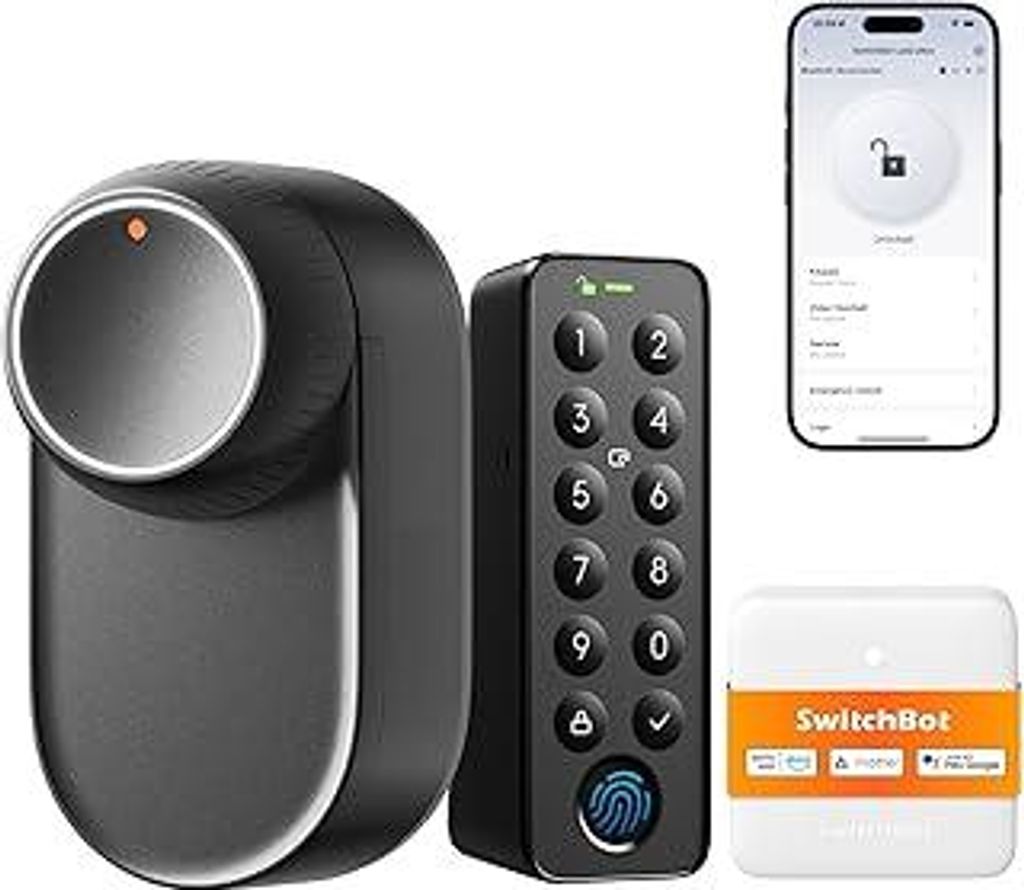 SwitchBot WLAN Smart Lock Ultra mit Fingerabdruck-Entsperrung, Elektronisches Türschloss mit Aufladbarem Akku, Türöffner per Fingerprint, Passco...