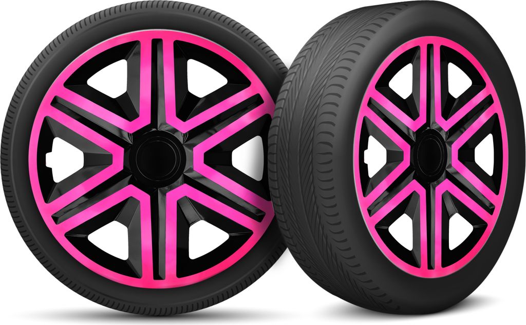 Auto Radkappen Radzierblenden 4er Set passend für alle Stahlfelgen - einstellbarer Sicherungsring - 14 Zoll - Schwarz Rosa Pink