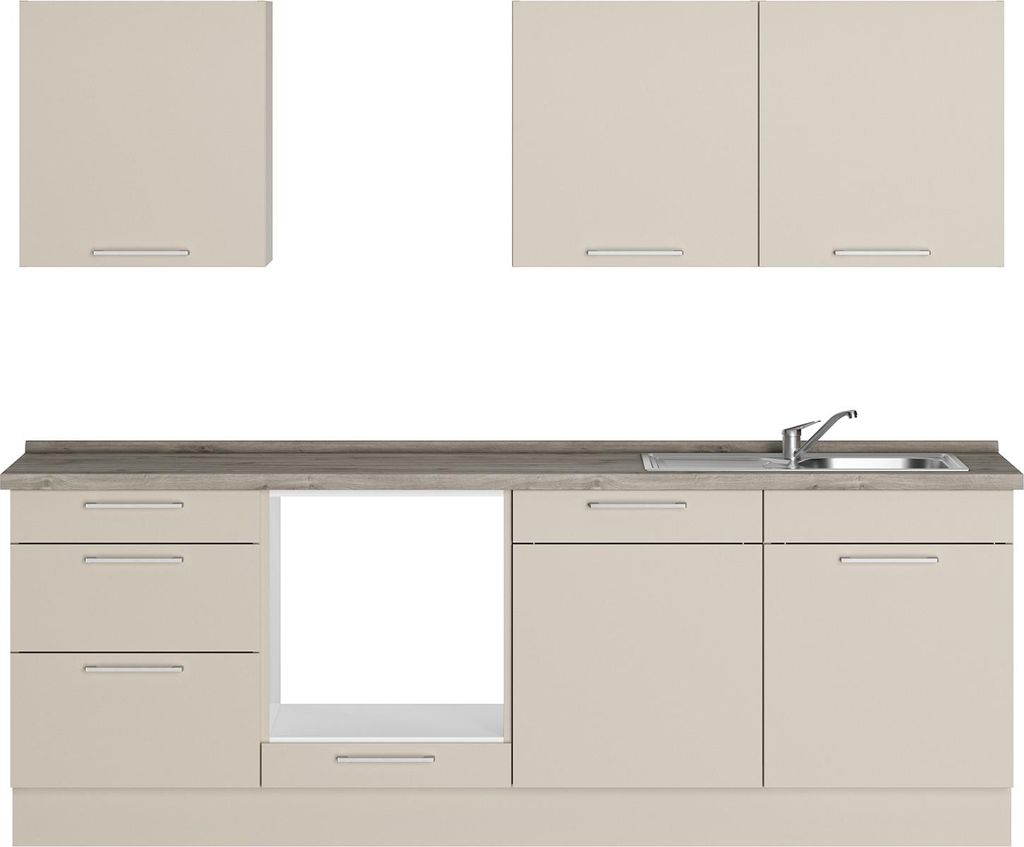 ROCTOR RT5002 Moderne Küchenzeile, Ohne Elektrogeräte, Kaschmir, 240 cm Länge, Edelstahlgriffe