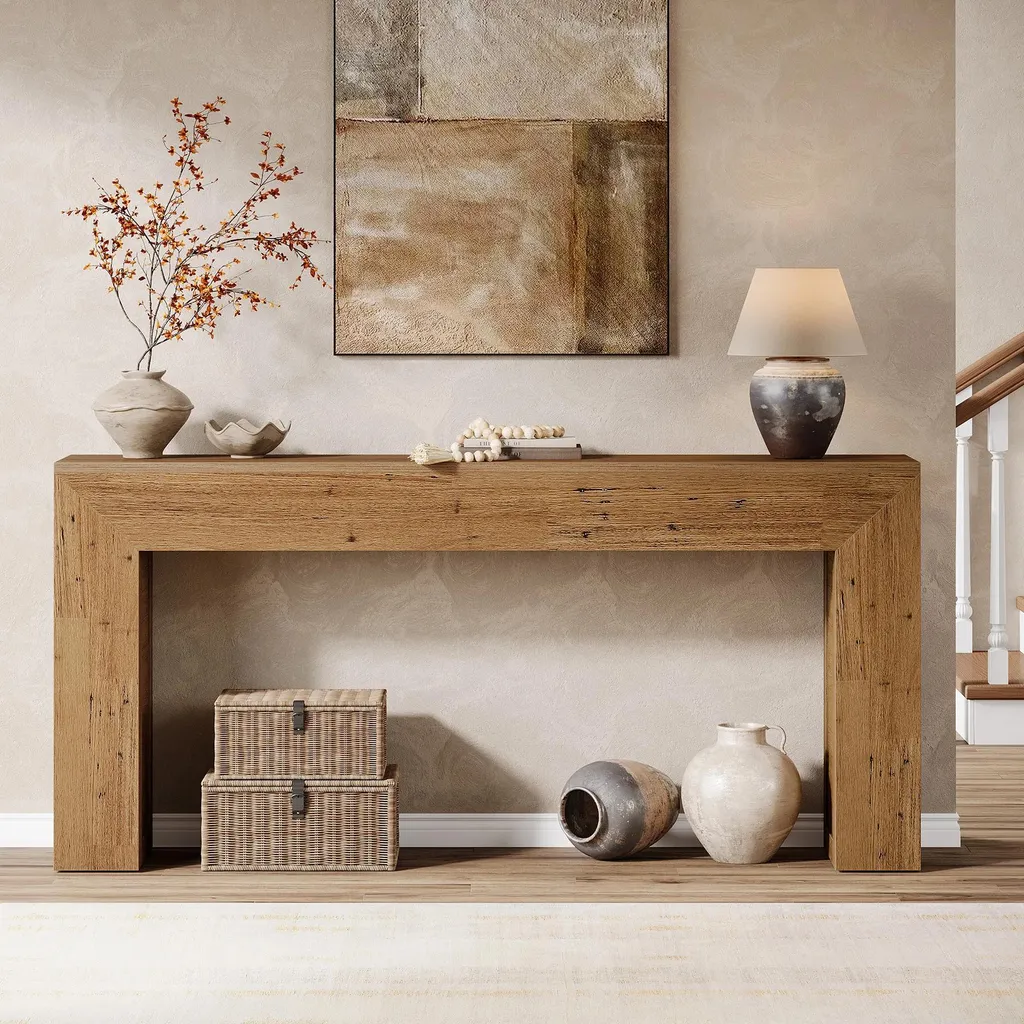 Console bois marron 160 cm étroite : gagnez de la place au salon