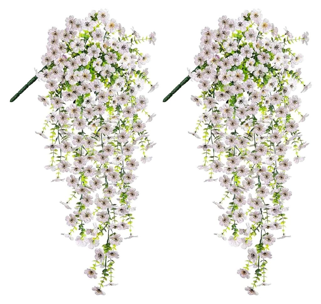 Kunstblumen für den Außenbereich und hängende Kunstblumen, 2 Stück, 75 cm lang, künstliche violette Blumen, wetterfest und UV-beständig für ...