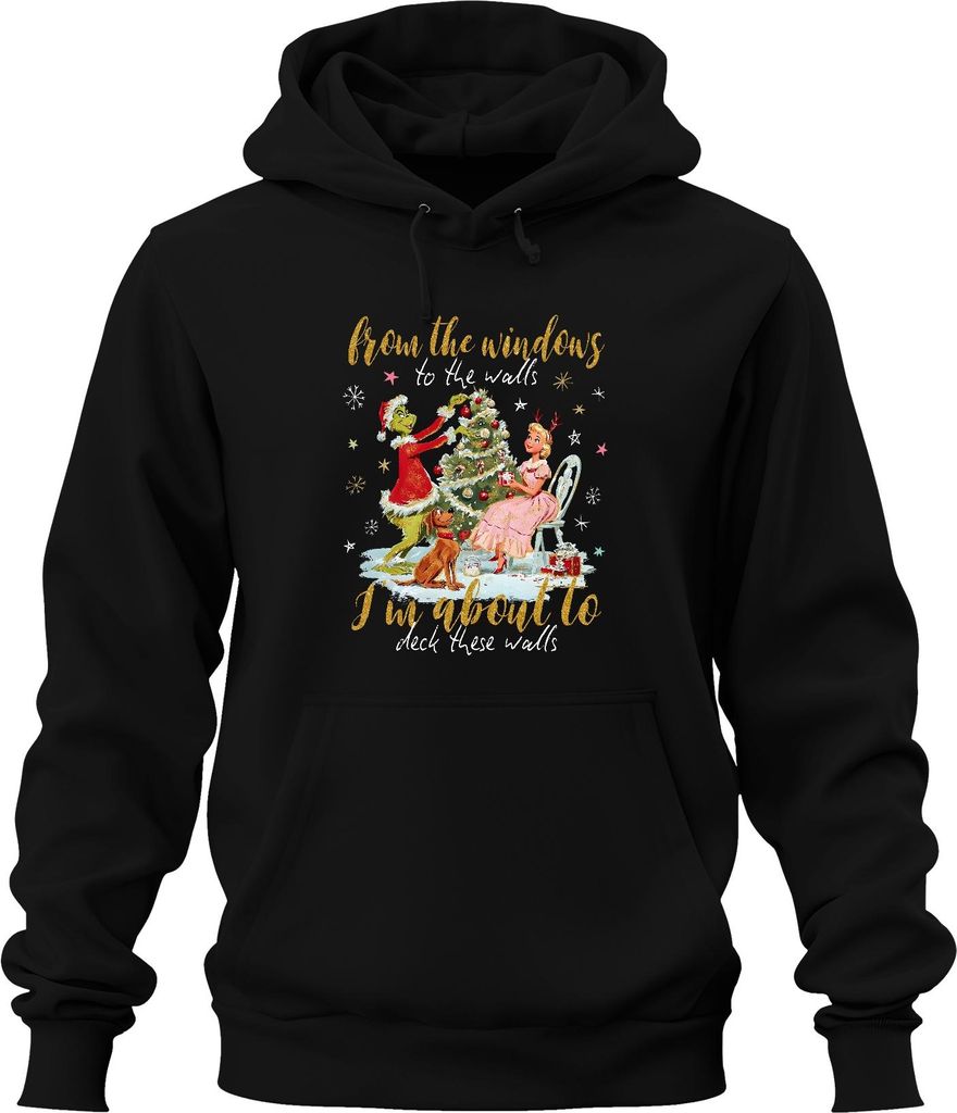 From the windows to the walls Grinch Christmas funny retro gift Uni Hoodie Kapuzenpullover, Schwarz, XXL