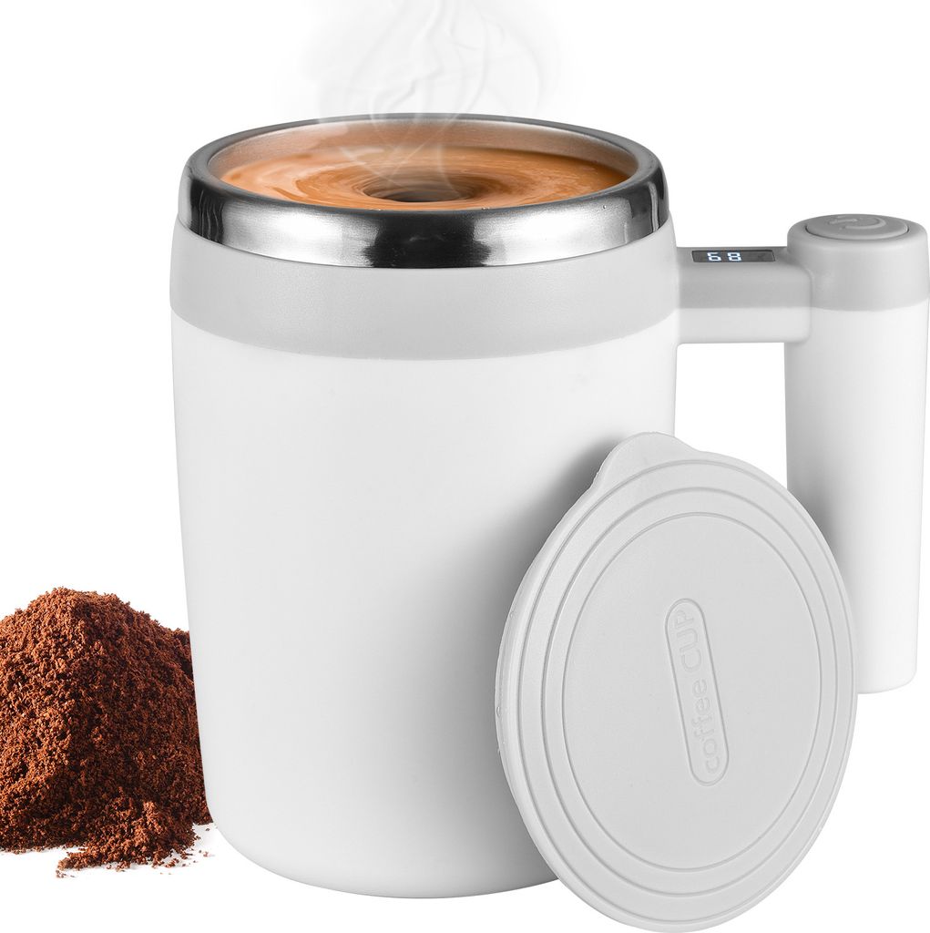Selbstruehrender Kaffeebecher mit digitaler Temperatur- und Leistungsanzeige, 13,5 oz Edelstahl, automatischer magnetischer Mixerbecher, eingebaute...