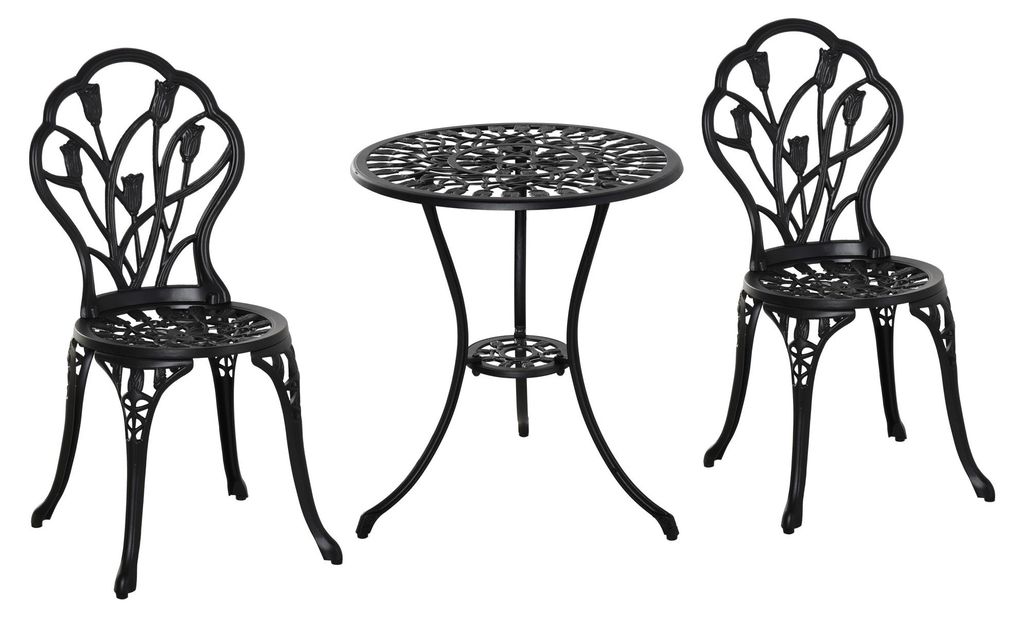 Sitzgruppe Essgruppe Balkonmöbel Set 1 Tisch 2 Stühle Alu Schwarz 2 Personen