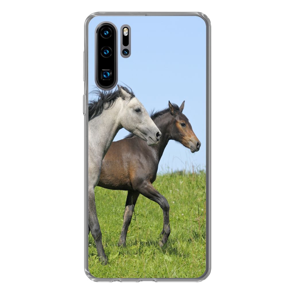 MuchoWow Handyhülle Schutzhülle Hülle für Huawei P30 Pro Pferde - Tiere - Gras Silikon Softcase Handy Hülle - Schutzdeckel