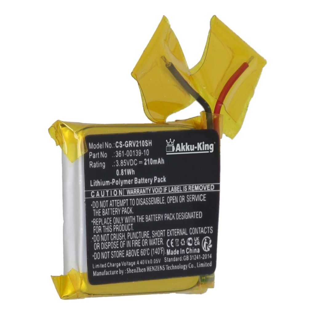 Akku kompatibel mit Garmin 361-00139-10 - Li-Polymer 210mAh - für Venu 2, Instinct Solar, 361-00086-24