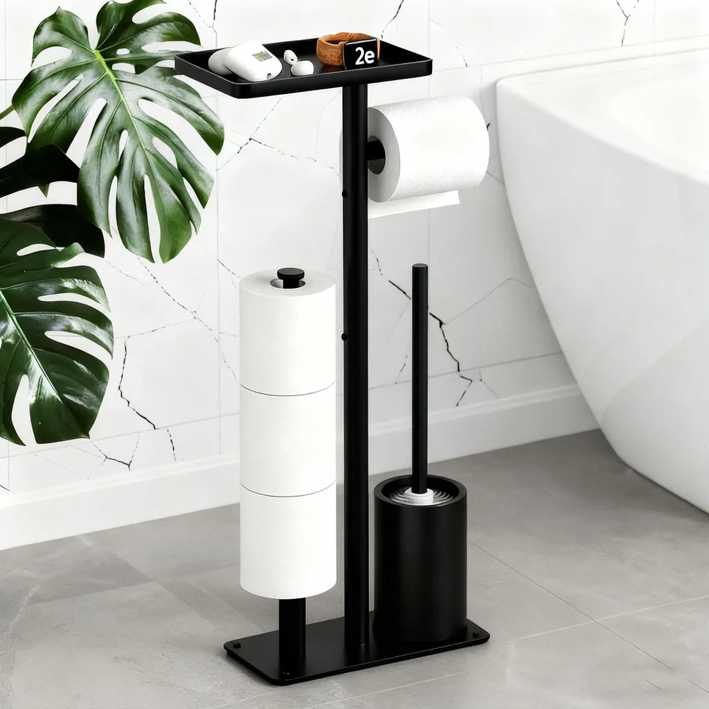 Serviteur de toilette avec porte-papier et boîte à lingettes en inox