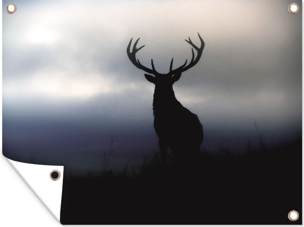 MuchoWow 40x30 cm Outdoor-Poster Gartendeko Sichtschutz Garten Poster für den Garten Hirsch - Scherenschnitt - Nebel