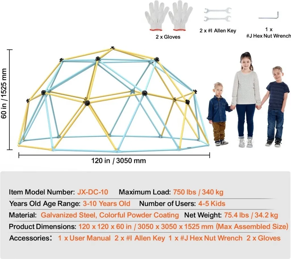 Structure à grimper robuste 340kg - Dôme géométrique avec poignées