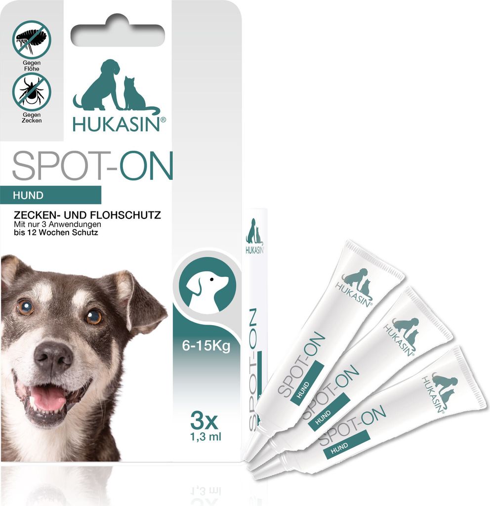 Hukasin Spot On Hund - Zecken- und Floh Schutz - langanhaltender Zeckenschutz Hund & Flohmittel Hund bis zu 12 Wochen