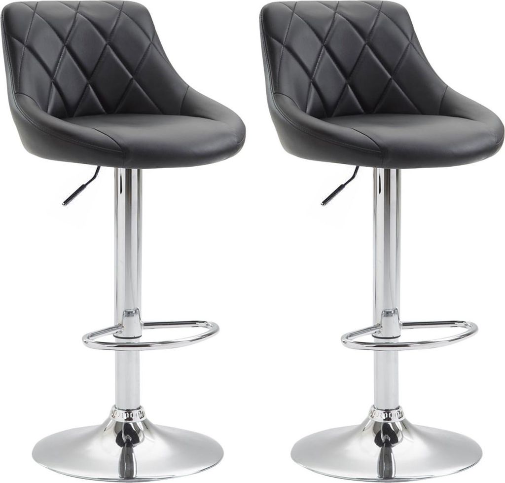 2er Set Barhocker FALON - Kunstleder Schwarz 46x49x83 cm Silber | Barstuhl Mit Lehne Drehbar Tresenhocker Tresenstuhl Kneipenhocker Kneipenstuhl