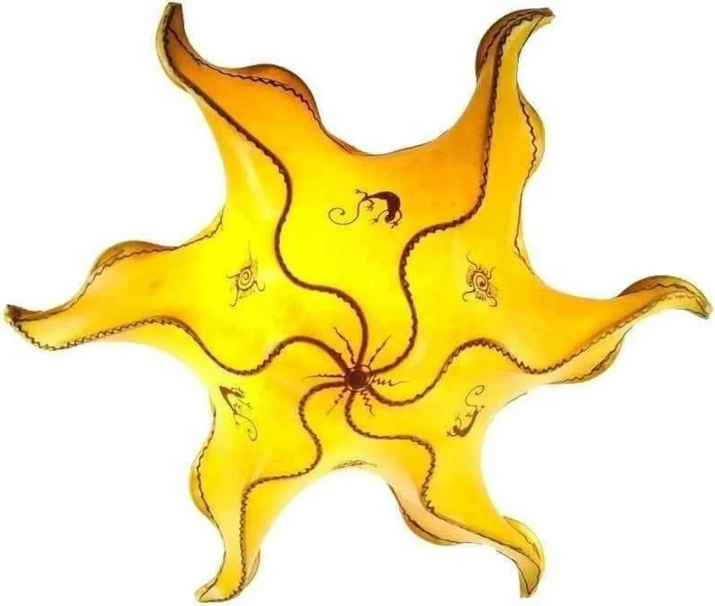 Plafoniera Marocchina STERN Gecko 63 cm | Lampada Etnica in Pelle Gialla