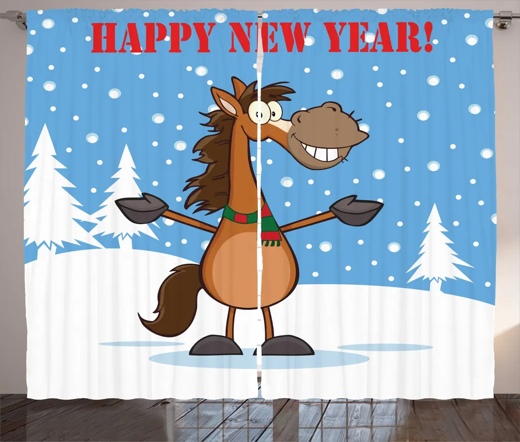 Tenda Decorativa ABAKUHAUS Buon Anno Nuovo - Cavallo e Neve Rustica