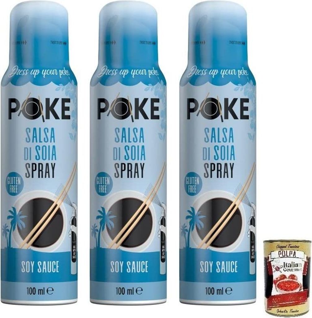 3x Fratelli Mantova Salsa di Soia Spray,Sojasauce für Poke,Glutenfrei 100ml + Italian Gourmet Polpa di Pomodoro 400g Dose