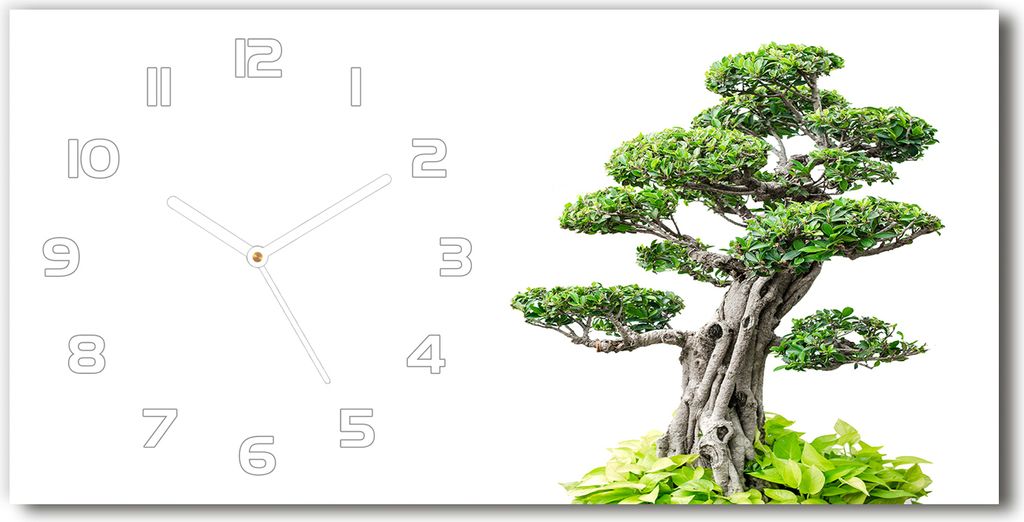 Wanduhr aus Glas – 60x30 cm - Glasbild - Glasuhr - Gehärtetes Glas - weisse-zeiger - Bonsai Baum