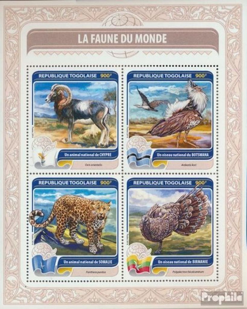 Briefmarken Togo 2016 Mi 7694-7697 Kleinbogen (kompl. Ausgabe) postfrisch Fauna der Welt