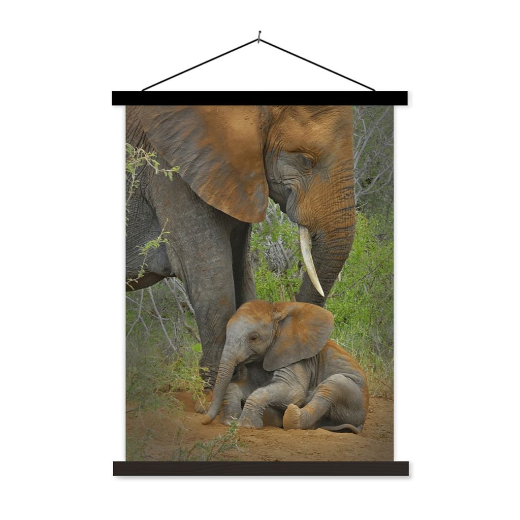 MuchoWow Textilposter Elefant - Tiere - Sand - Natur 40x53 cm mit schwarzem Rahmen - Abbildung