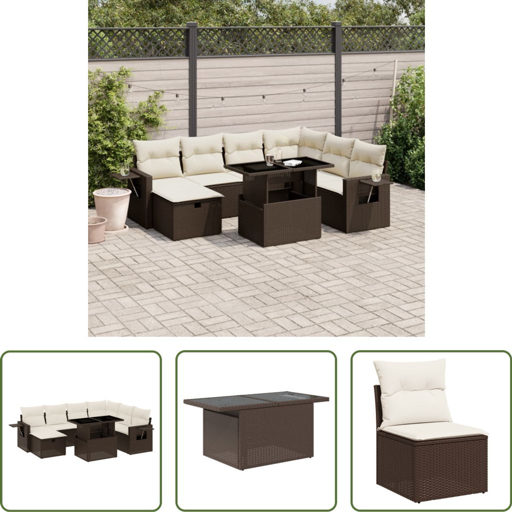 The Living Store 8-tlg. Garten-Sofagarnitur mit Kissen Braun Poly Rattan