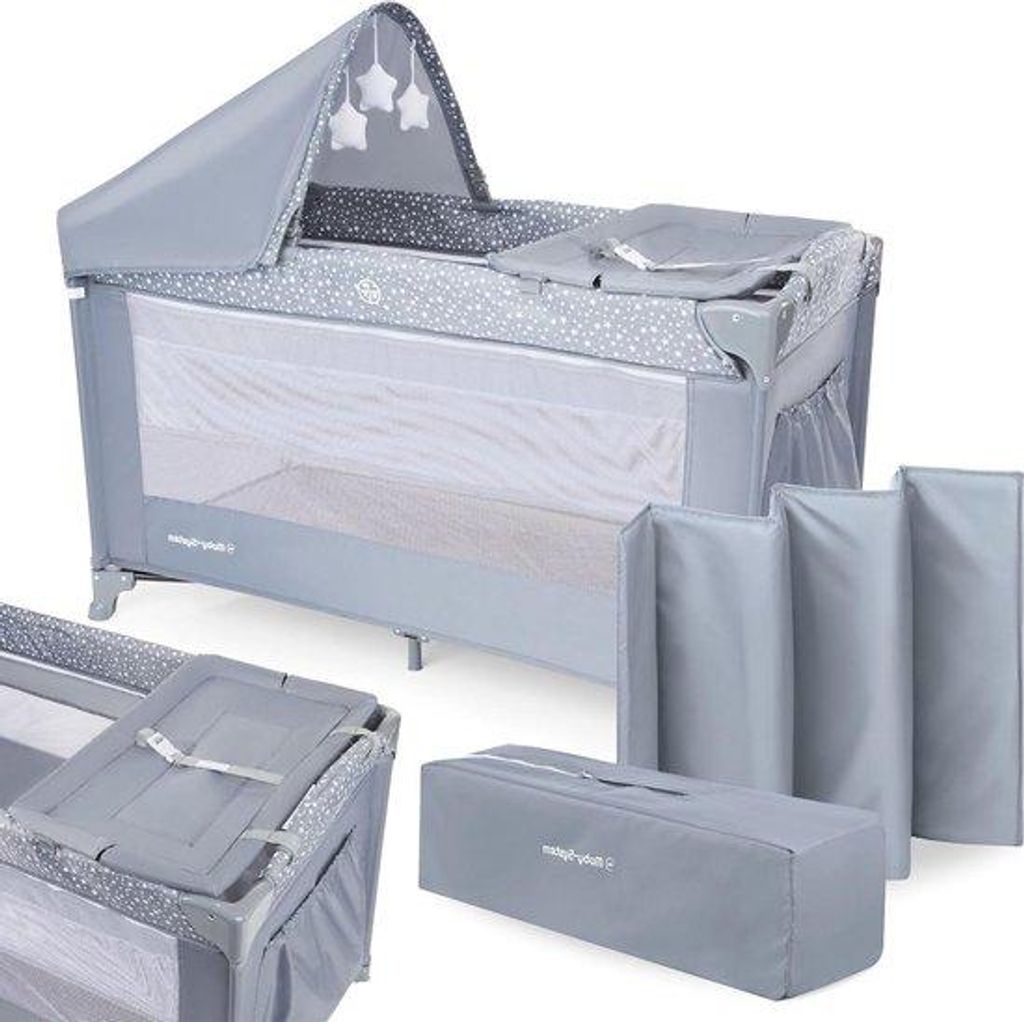 Babynest - 2-Doppelmatratzen - hochklappbares Transportbett - Kinderbett für Säuglinge - sicherheits - grau - für Säuglinge (0-6 Monate, 15 kg)...