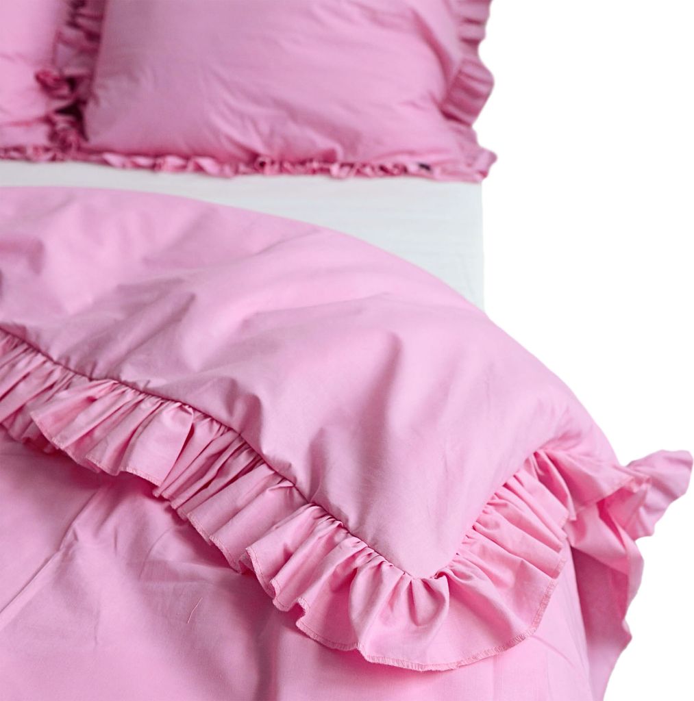Baumwolle Bettwäsche Mit Rüschen Set Schlafzimmer Bettdeckenbezug 160X200 Cm + 2 Kissenbezüge 70X80 Cm Rosa