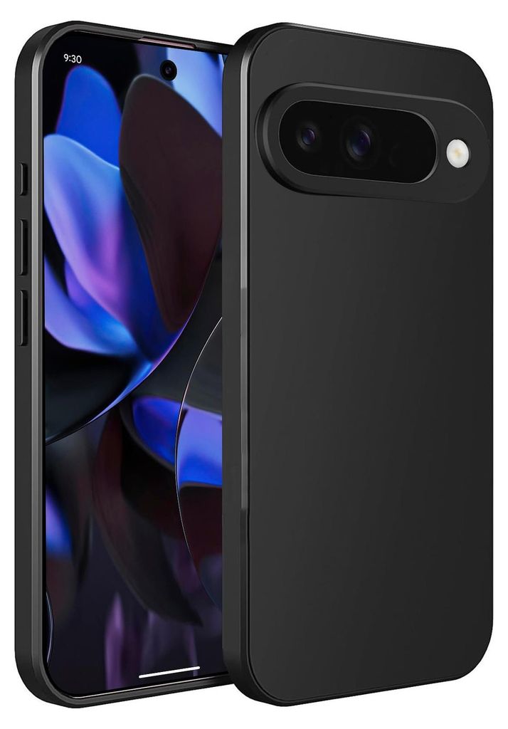 A black phone case is shown next to a smartphone.