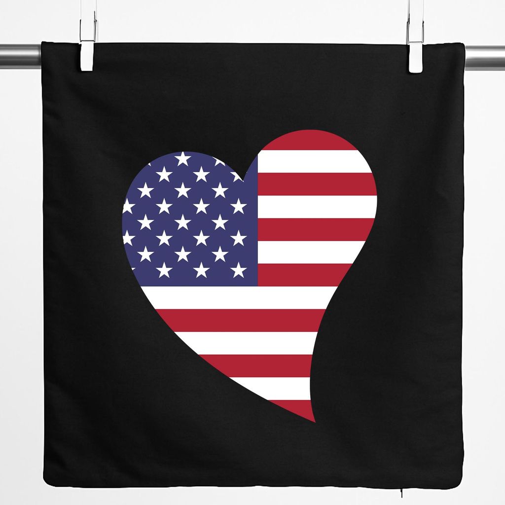 Huuraa Kissenbezug USA Flagge Herz 40x40cm Black Baumwolle Dekokissenbezug Geschenkidee