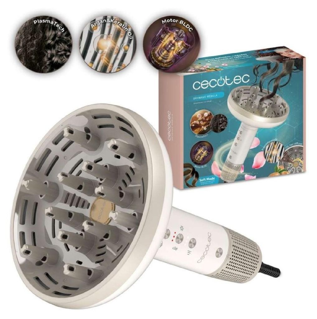 Cecotec Haartrockner Diffusor für Lockiges Haar XXL DryWave Nébula. 1300W, Arganöl und Keratin, Brushless Motor, PlasmaTech