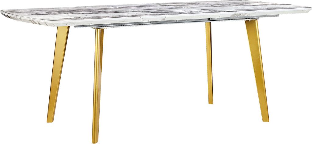 BELIANI Esstisch Weiß u. Gold MDF Tischplatte Marmor Optik 160x90 cm ausziehbar 200x90 cm mit Metallbeinen Rechteckig Glamour Esszimmer Küche