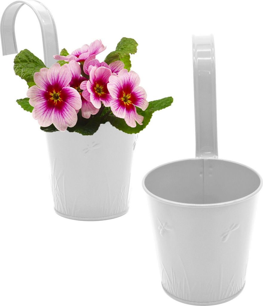 Blumentopf Balkontopf Hängetopf Balkon Zaun Blumen Übertopf Kräuter Pflanztopf Topf zum aufhängen Zink Bunt Metall Weiß