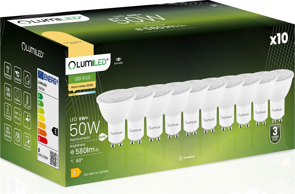 LUMILED GU10 LED, 6W 580 Lumen Leuchtmittel, 3000K warmweiß Produktbild 