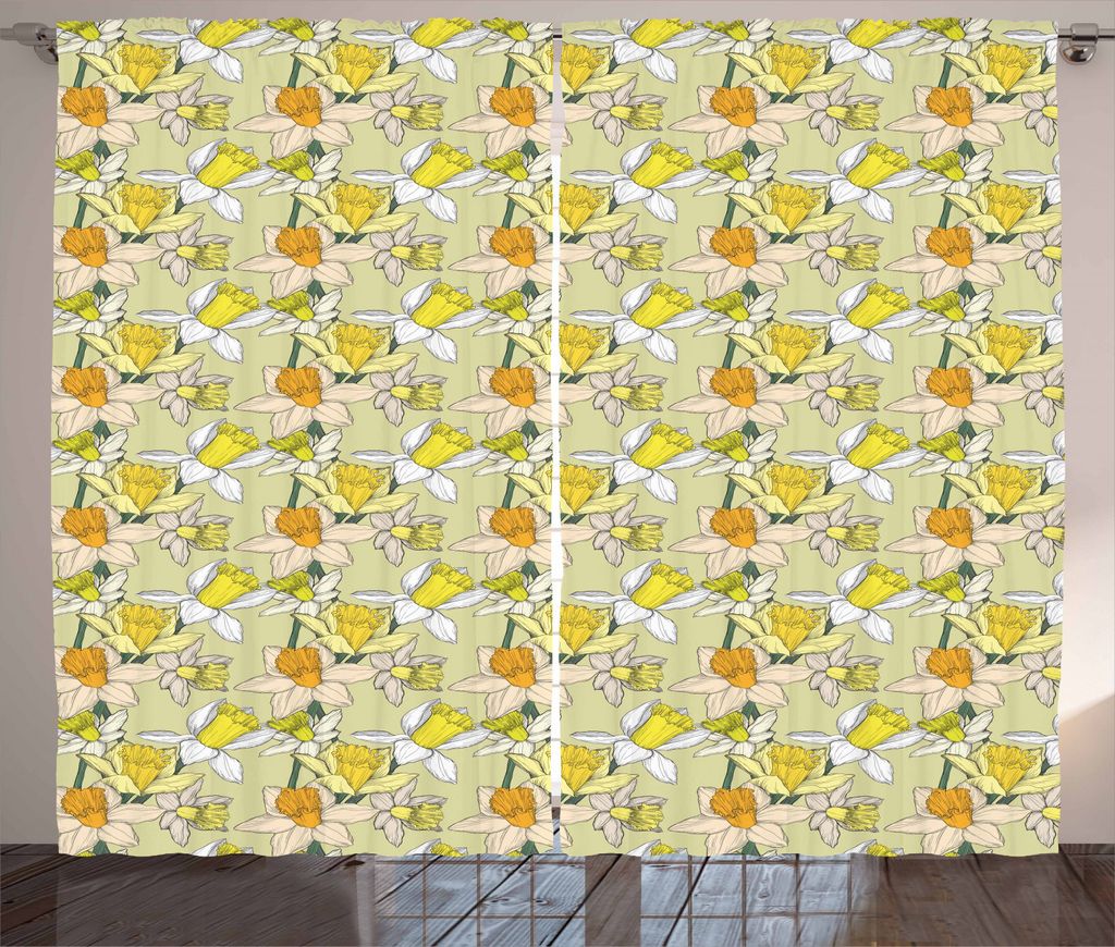 ABAKUHAUS Garten-Kunst Rustikaler Vorhang, Jonquil Bouquet, Wohnzimmer Universalband Gardinen mit Schlaufen und Haken, 280 x 245 cm, Mehrfarbig