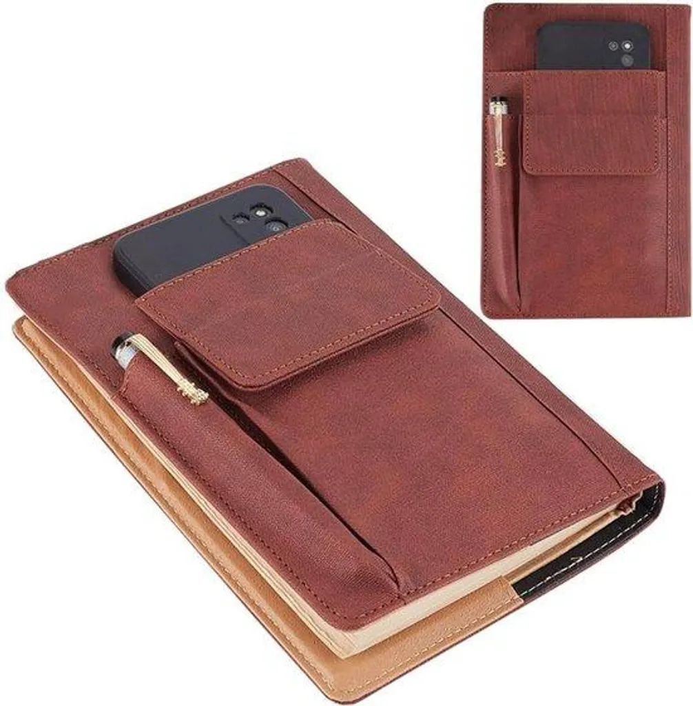 Couverture de livre A5 marron pour voyage avec porte-stylo en cuir PU