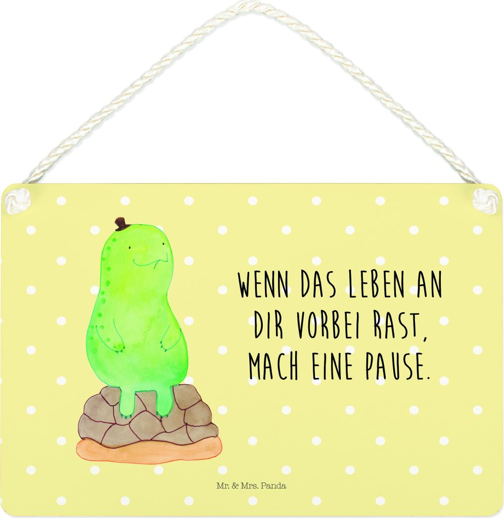Mr. & Mrs. Panda Schild Schildkröte Pause DIN A4 - Gelb Pastell - Geschenk, Türschild, wandtafel, Achtsam, Wandbild Holz, Deko, holzbild, Achtsam...