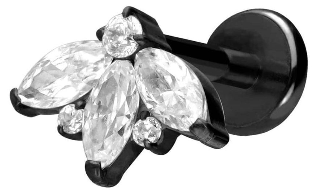 Ohrpiercing, Nasenpiercing Titan Labret mit Push Fit LOTUSBLÜTE Schwarz Stablänge: 6mm | Stabstärke: 1mm