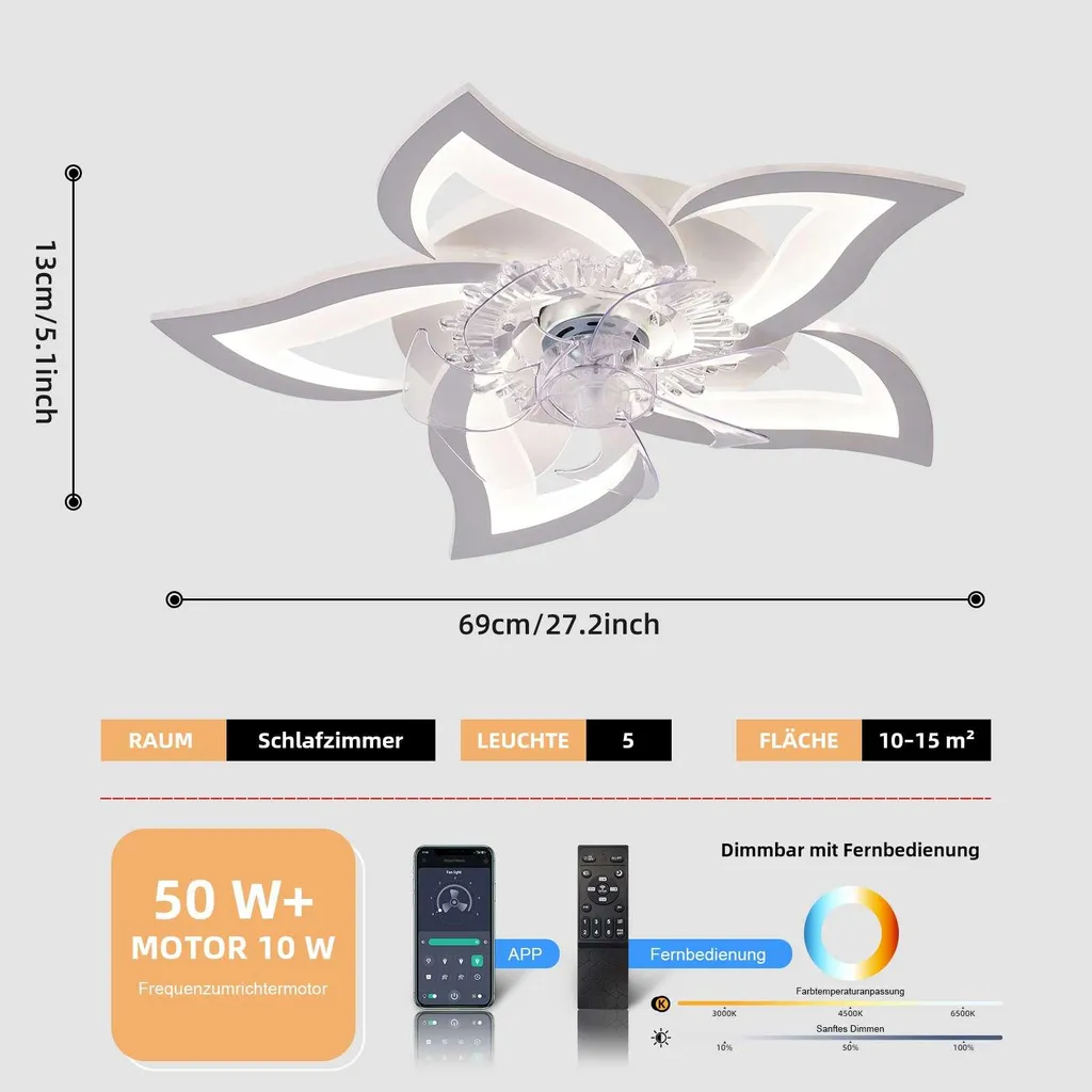 Plafonnier Ventilateur LED Dimmable avec App et 6 Vitesses de Vent - 7