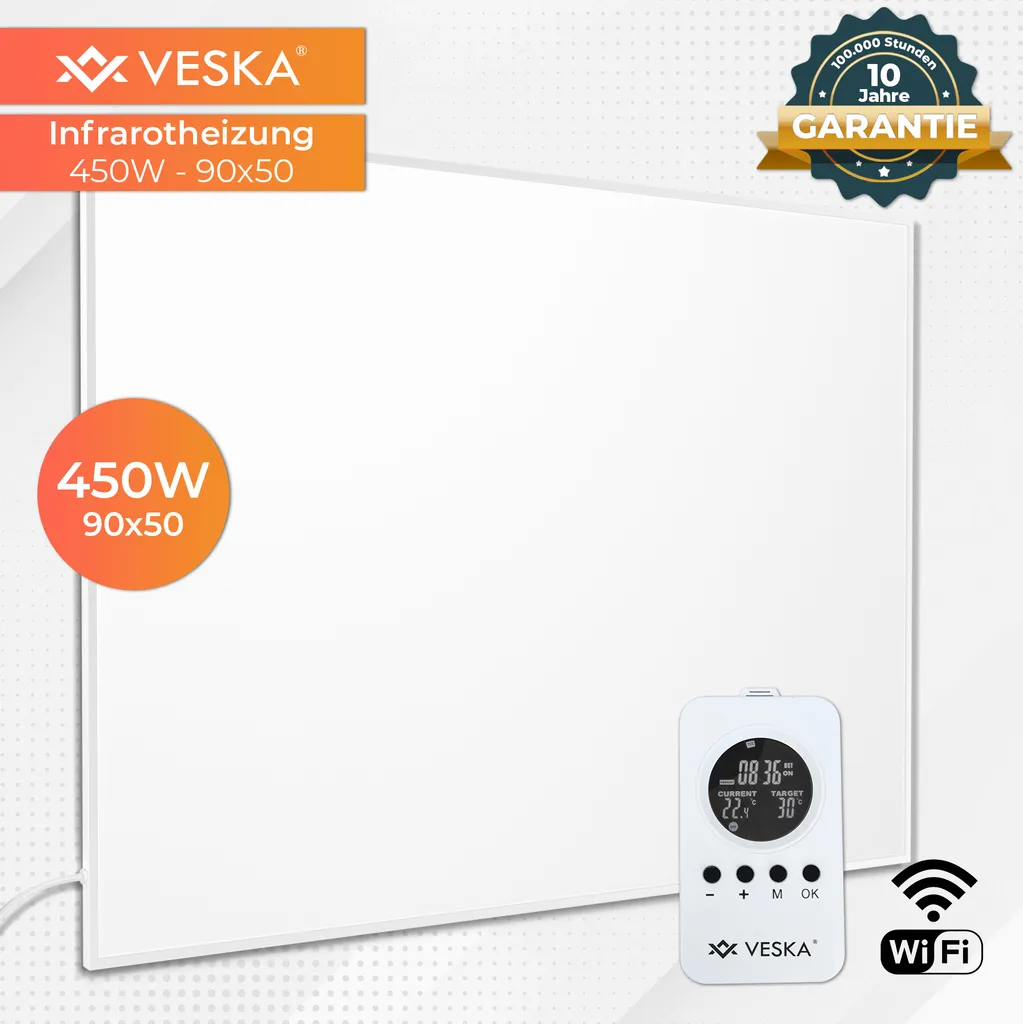 Chauffage infrarouge anti-air sec 450W - WiFi et thermostat intégré