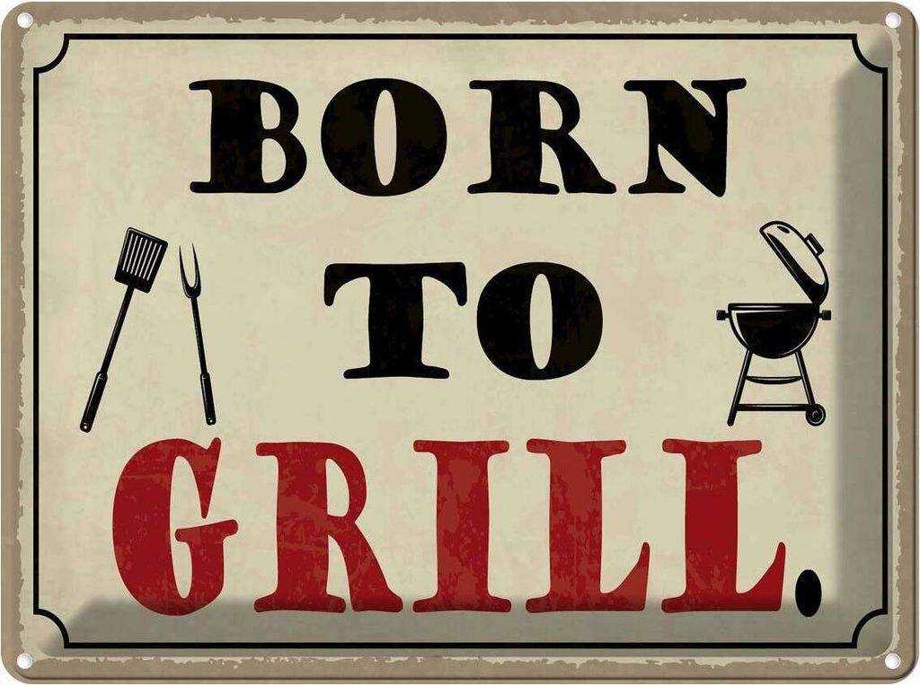 vianmo Blechschild 30x40 cm born to Grill Grillen Essen Trinken