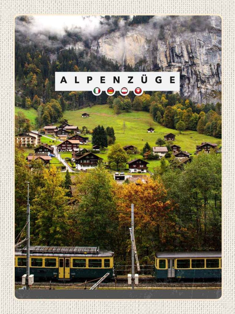 vianmo Holzschild 40x30 cm Alpenzüge Schweiz Bahn Tal Häuser Bildmotiv Reisemotiv Abenteuer Reisen