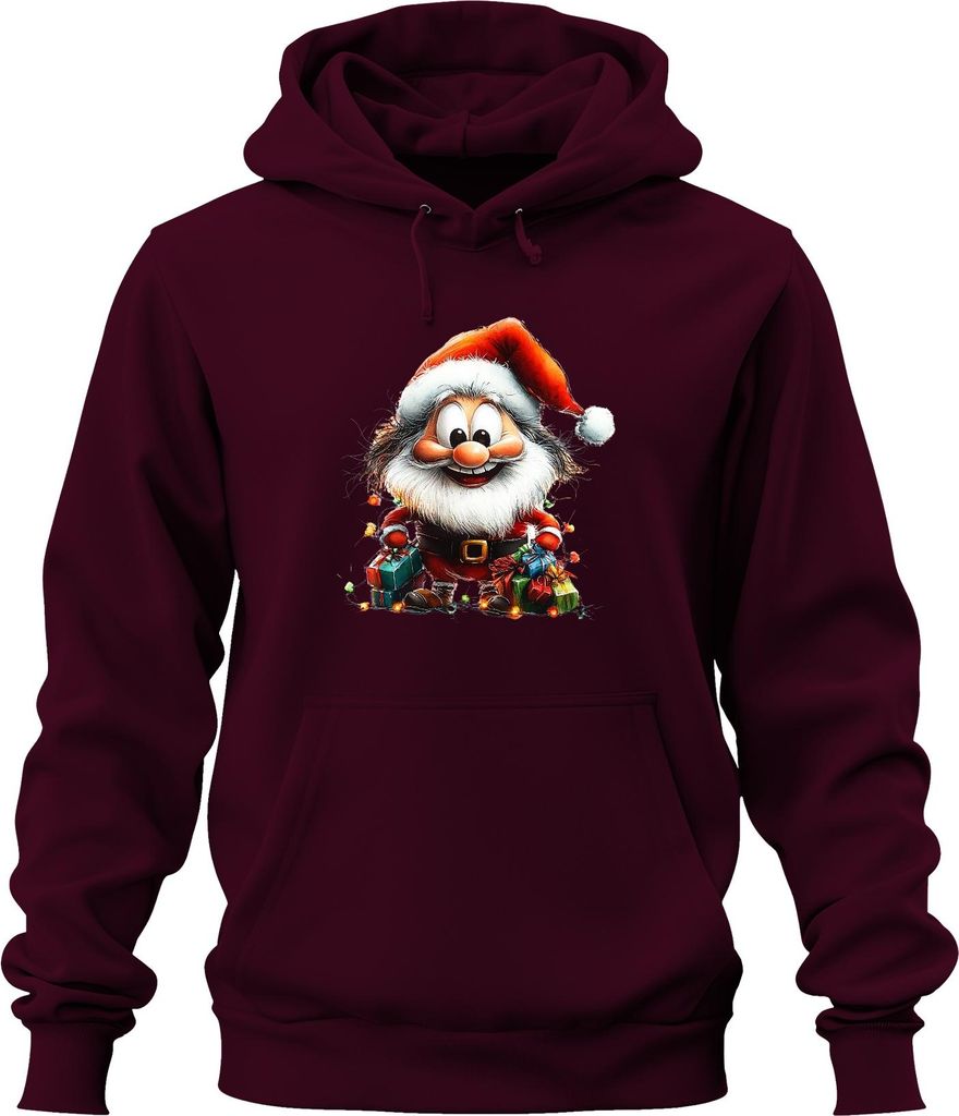 Weihnachtsmann Cartoon niedlich Weihnachtsgeschenk lustig Retro Uni Hoodie Kapuzenpullover, Burgundy, S