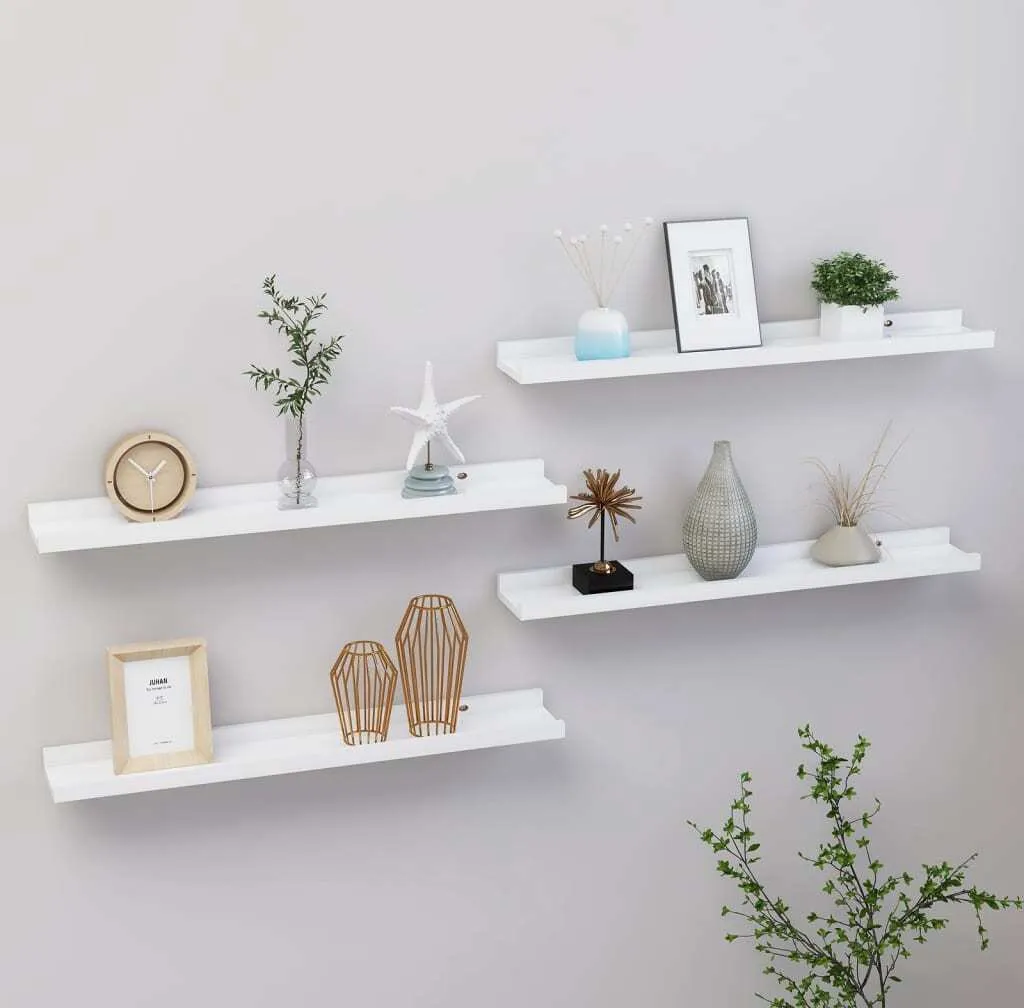 Set 4 Mensole a Muro Bianche 60x9 cm | Design Minimal per Soggiorno