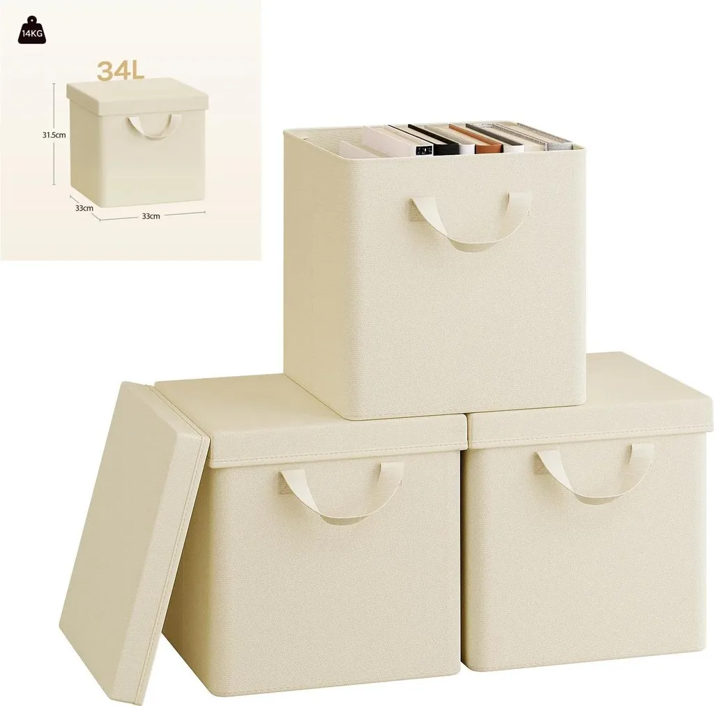 Boîte de rangement pliable 34L en tissu non-tissé vert - Lot de 3 bacs