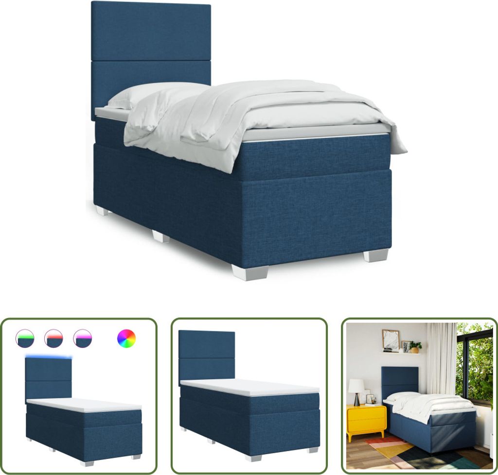 The Living Store Boxspringbett mit Matratze Blau 90x200 cm Stoff