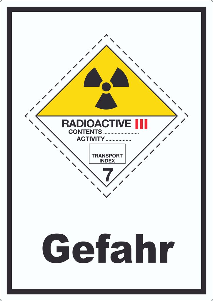 Aufkleber radioaktive Stoffe Radioactive Gefahr III-GELB A5 (148x210mm)