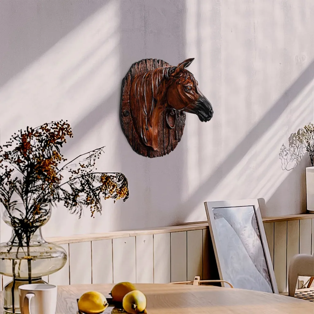 Wallity, BUSTO DI CAVALLO, Accessorio decorativo da parete, Multicolore, 100% POLIESTERE, 25 x 14 x 28 cm